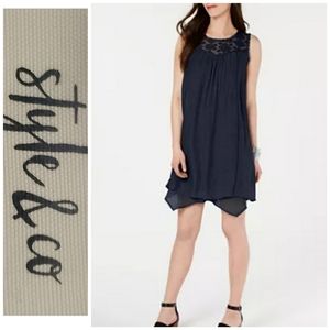 Style and co lace yoke handkerchief hem swing dres